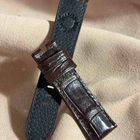 cro-2011  クロコダイル  腕時計ベルト ダークブラウン (ラグ幅22 mm - バックル幅20 mm)