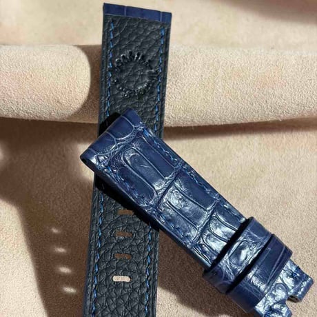 cro-2014  クロコダイル  腕時計ベルト ネイビー (ラグ幅22 mm - バックル幅20 mm)