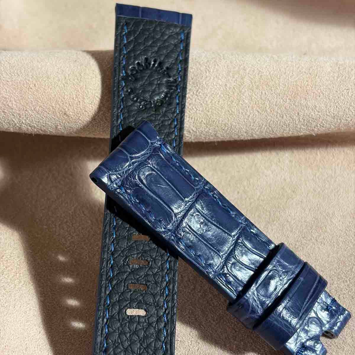 cro-2014 クロコダイル 腕時計ベルト ネイビー (ラグ幅22 mm