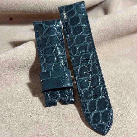 cro-1813  クロコダイル  レザー 腕時計 ベルト ブルーグレー  (ラグ幅24 mm - バックル幅22 mm)