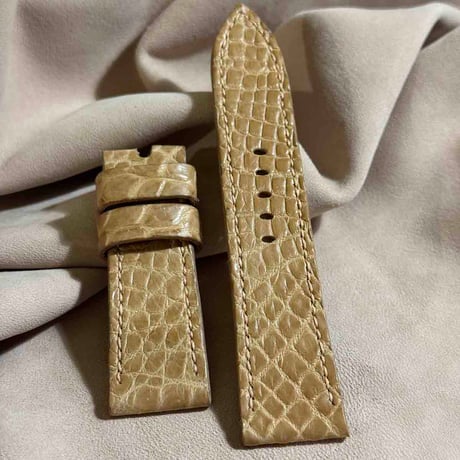 exh-07 ヌメ革クロコダイル x ホーウィンレザー 腕時計ベルト ナチュラル (ラグ幅24mm - バックル幅22mm)