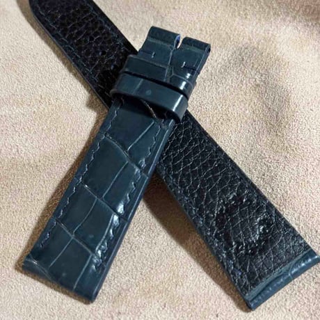 cro-1820  クロコダイル  レザー 腕時計 ベルト ブルーグレー  (ラグ幅21 mm - バックル幅18 mm)