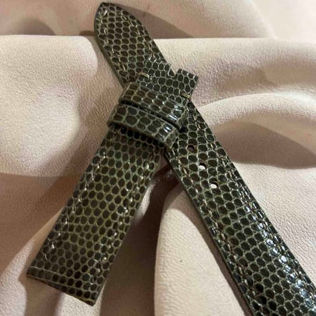 liz-289  リザード レザー 腕時計 ベルト オリーブグリーン (ラグ幅19 mm - バックル幅16 mm)