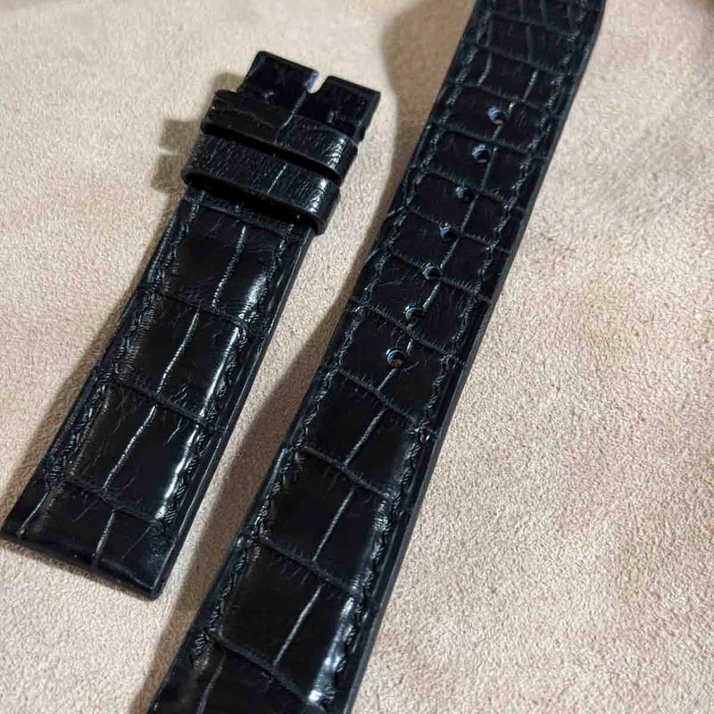 cro-1819 クロコダイル レザー 腕時計 ベルト ブラック (ラグ幅21 mm -