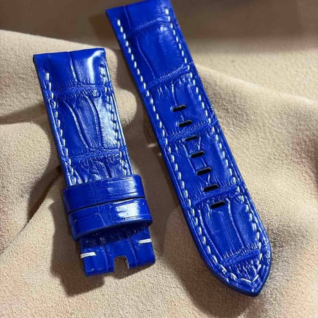 cro-1999  クロコダイル  腕時計 ベルト コバルトブルー (ラグ幅24 mm - バックル幅22 mm)