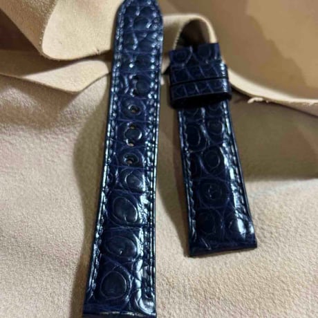 cro-1892  クロコダイル   腕時計 ベルト ネイビー  (ラグ幅21 mm - バックル幅18 mm)