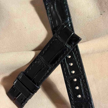 cro-2010  クロコダイル  腕時計ベルト ブラック (ラグ幅20 mm - バックル幅18 mm)