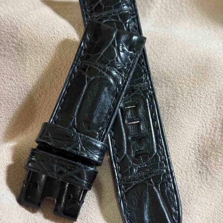 cro-1869  クロコダイル  腕時計 ベルト ブラック  (ラグ幅24 mm - バックル幅22 mm)