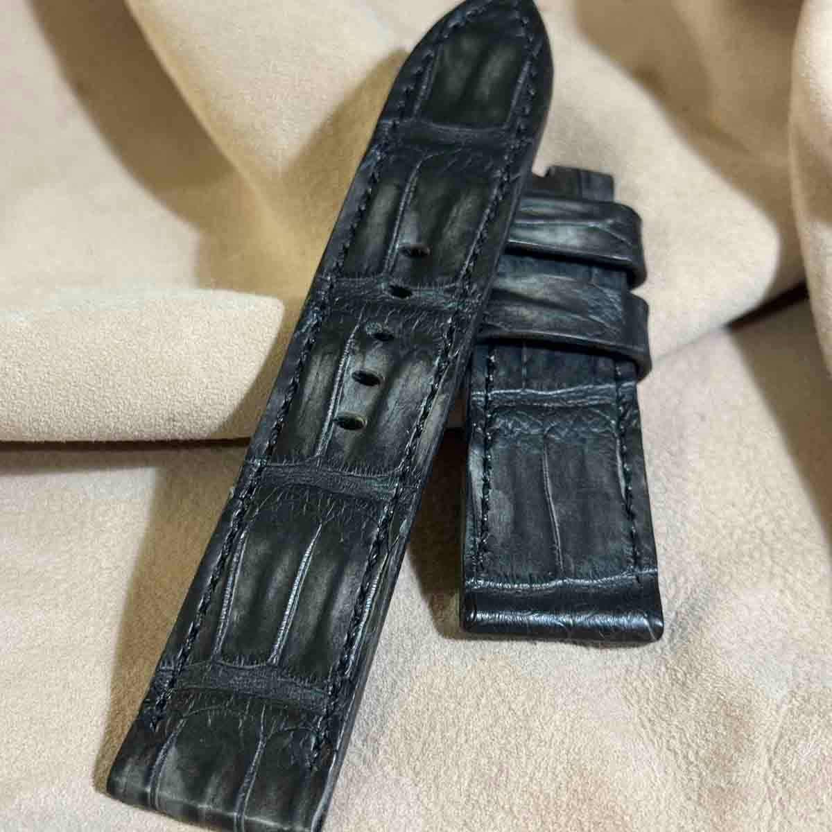 exh-43 墨染めクロコダイル 腕時計ベルト (ラグ幅24mm - バックル幅