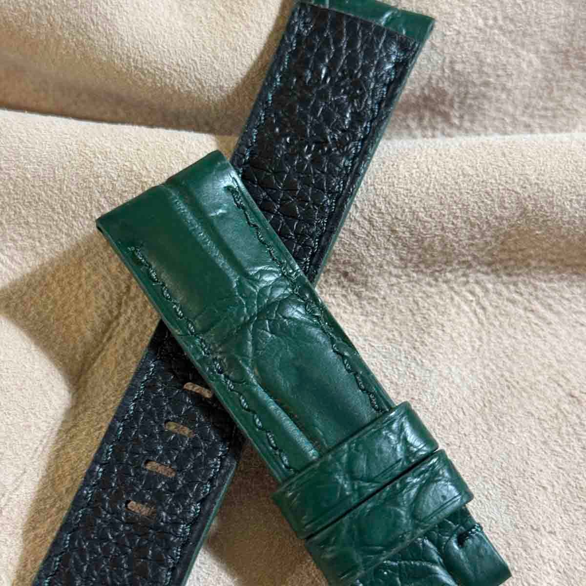 cro-1904 クロコダイル 腕時計 ベルト グリーン (ラグ幅22 mm