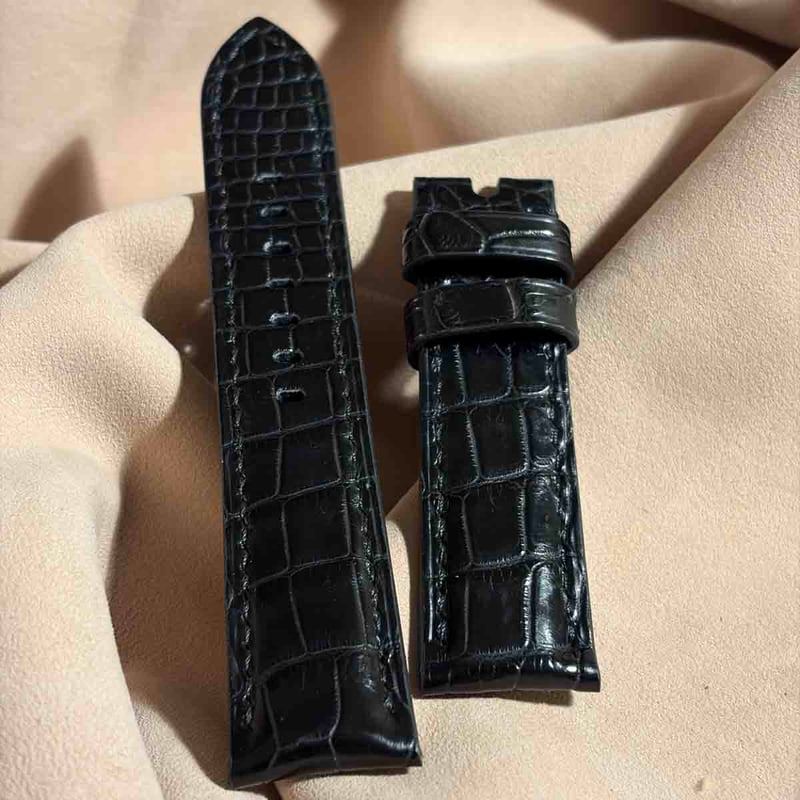 cro-2065 クロコダイル 腕時計ベルト ブラック (ラグ幅22 mm
