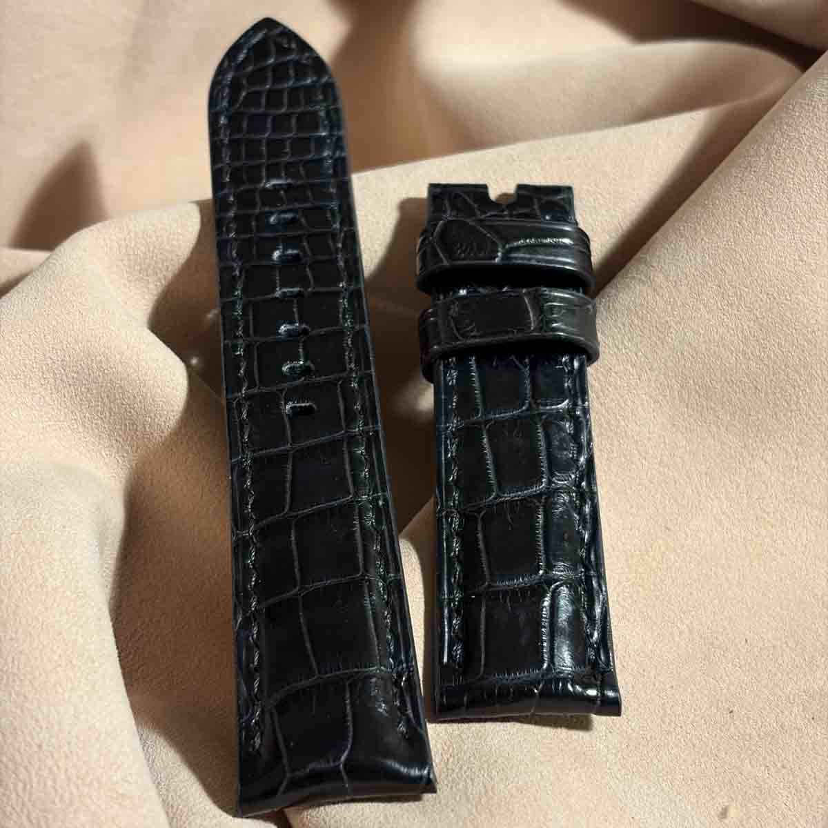 オリジナルベルクロタイプ cro-2065 クロコダイル 腕時計ベルト ブラック (ラグ幅22 mm