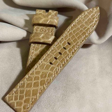 exh-07 ヌメ革クロコダイル x ホーウィンレザー 腕時計ベルト ナチュラル (ラグ幅24mm - バックル幅22mm)