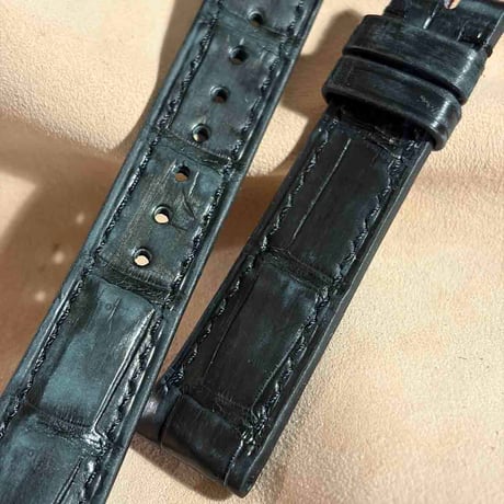 cro-2036 ヌバック クロコダイル  腕時計ベルト ブラック (ラグ幅19 mm - バックル幅16 mm)