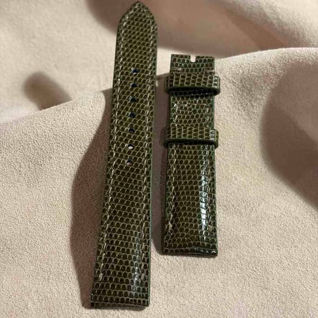 liz-376  リザード レザー 腕時計 ベルト オリーブ (ラグ幅18 mm - バックル幅16 mm)
