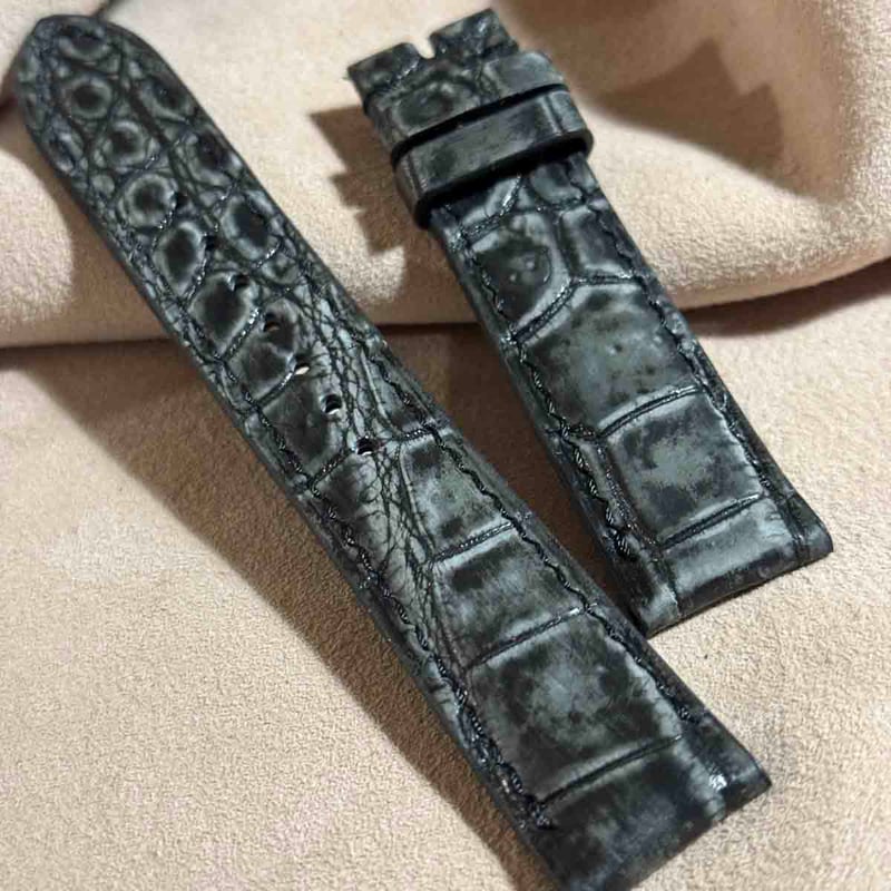 cro-1795 クロコダイル レザー 腕時計 ベルト ヌバック ブラック (ラグ