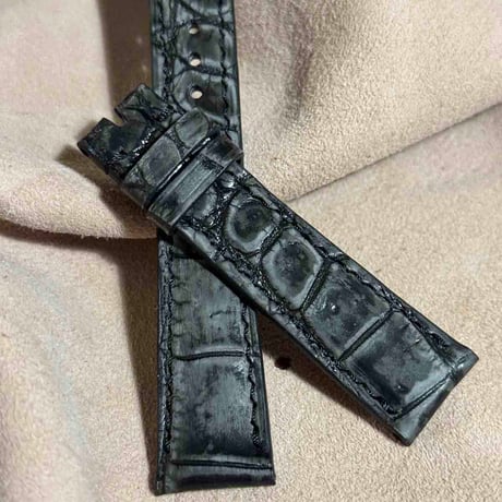 cro-1801 クロコダイル ヌバック レザー 腕時計 ベルト ヌバックブラック  (ラグ幅19 mm - バックル幅16 mm)