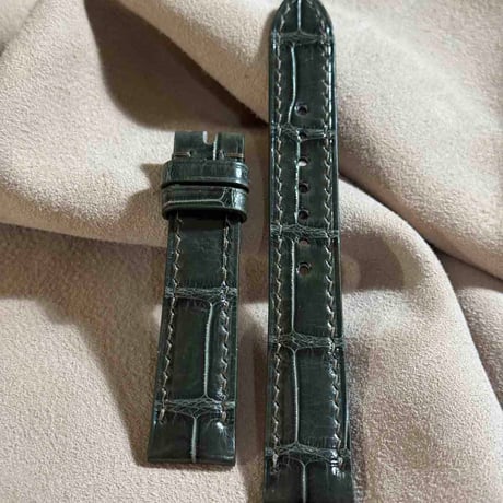 cro-1863  クロコダイル グロス仕上げ レザー 腕時計 ベルト オリーブグリーン  (ラグ幅18 mm - バックル幅16 mm)