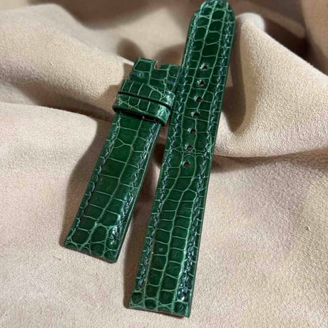 cro-1856  クロコダイル グロス仕上げ レザー 腕時計 ベルト グリーン  (ラグ幅20 mm - バックル幅18 mm)