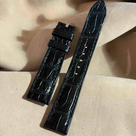 cro-2027  クロコダイル  腕時計ベルト ブラック (ラグ幅19 mm - バックル幅16 mm)