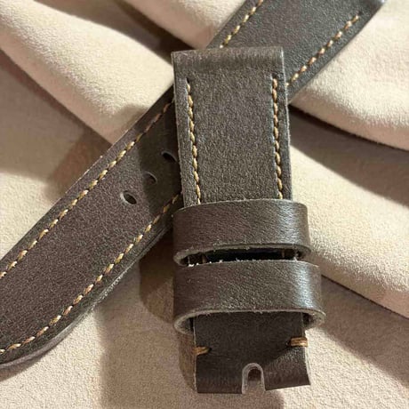 hor-238 HORWEEN バイソングレー 腕時計ベルト (ラグ24mm - バックル幅22mm)