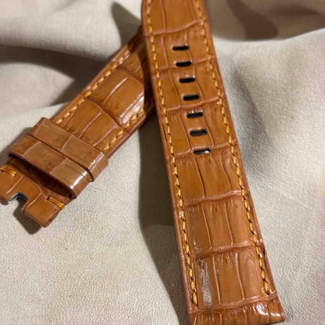 cro-1838  クロコダイル  レザー 腕時計 ベルト ライトブラウン  (ラグ幅24 mm - バックル幅22 mm)