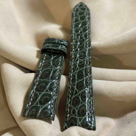 cro-1964  クロコダイル   腕時計 ベルト グロス仕上げ オリーブ  (ラグ幅19 mm - バックル幅16 mm)