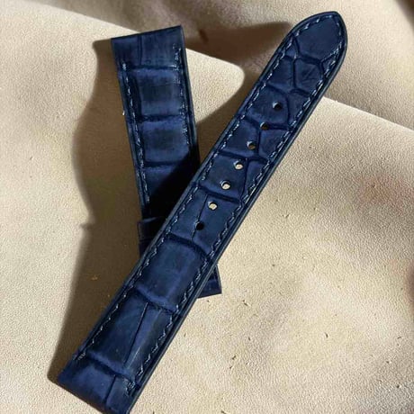 cro-2049 ヌバック クロコダイル  腕時計ベルト ネイビー (ラグ幅20 mm - バックル幅18 mm)