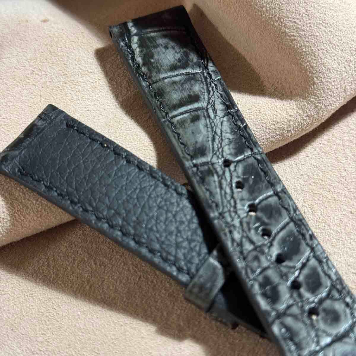 cro-1795 クロコダイル レザー 腕時計 ベルト ヌバック ブラック (ラグ