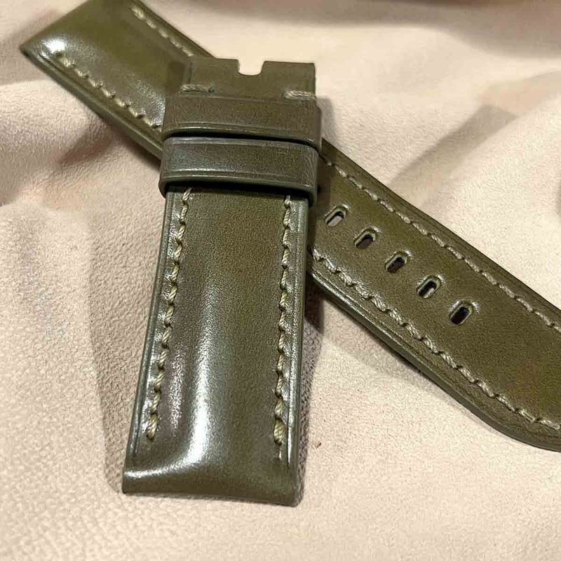 cod-249 コードバン レザー 腕時計ベルト カーキグリーン (ラグ幅24 mm