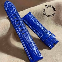 cro-2013  クロコダイル  腕時計ベルト コバルトブルー (ラグ幅22 mm - バックル幅20 mm)