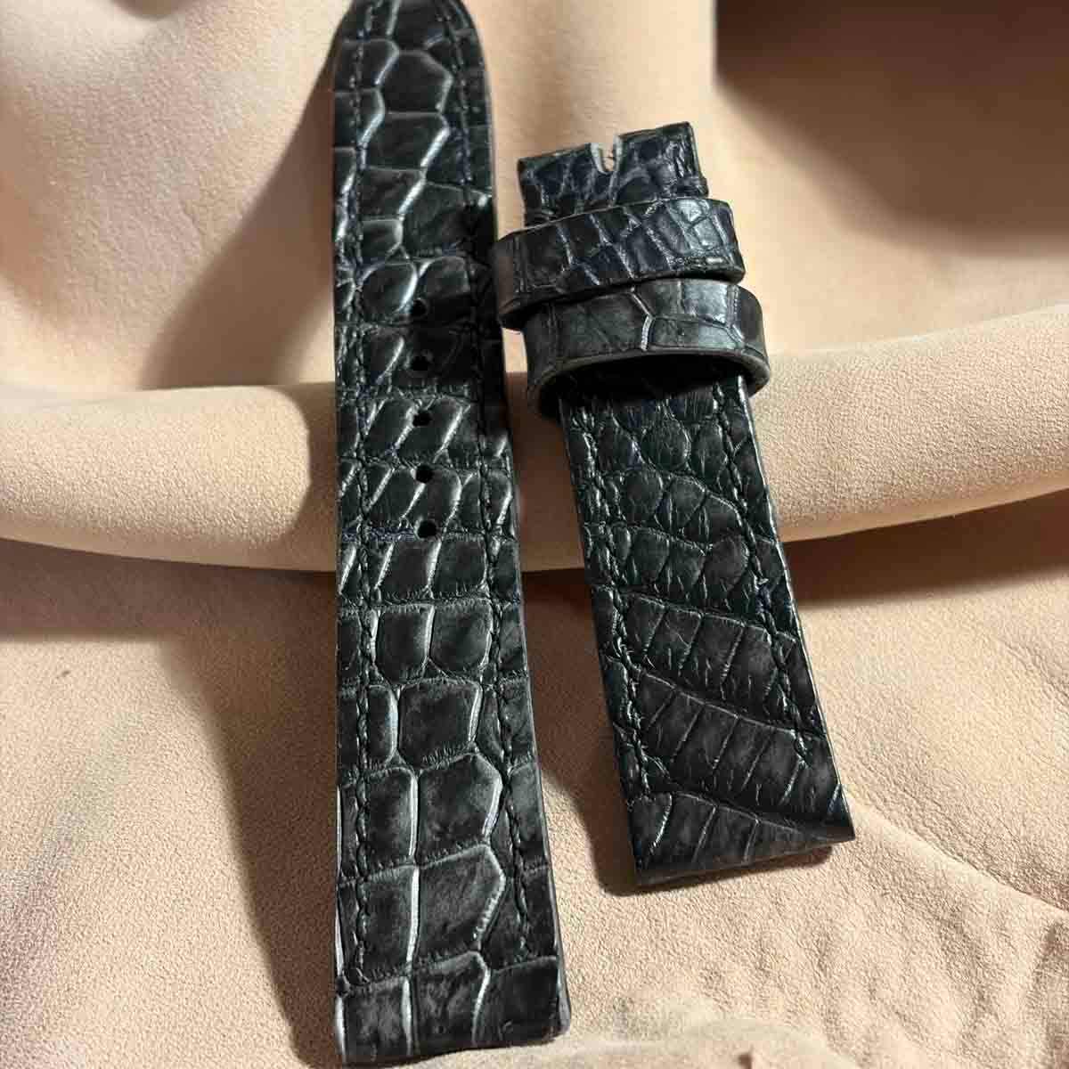 exh-60 墨染め クロコダイル 腕時計ベルト (ラグ幅20mm - バックル幅