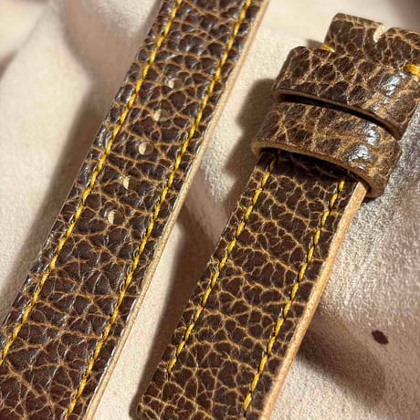 hor-261 HORWEEN バイソンレザー / ブラウン 腕時計ベルト (ラグ20mm - バックル幅18mm)