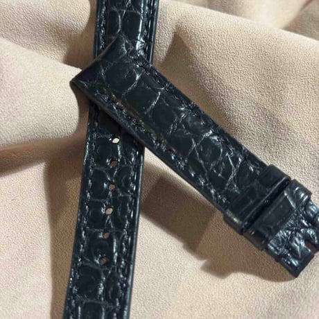 cro-1831  クロコダイル  レザー 腕時計 ベルト ブラック  (ラグ幅18 mm - バックル幅16 mm)