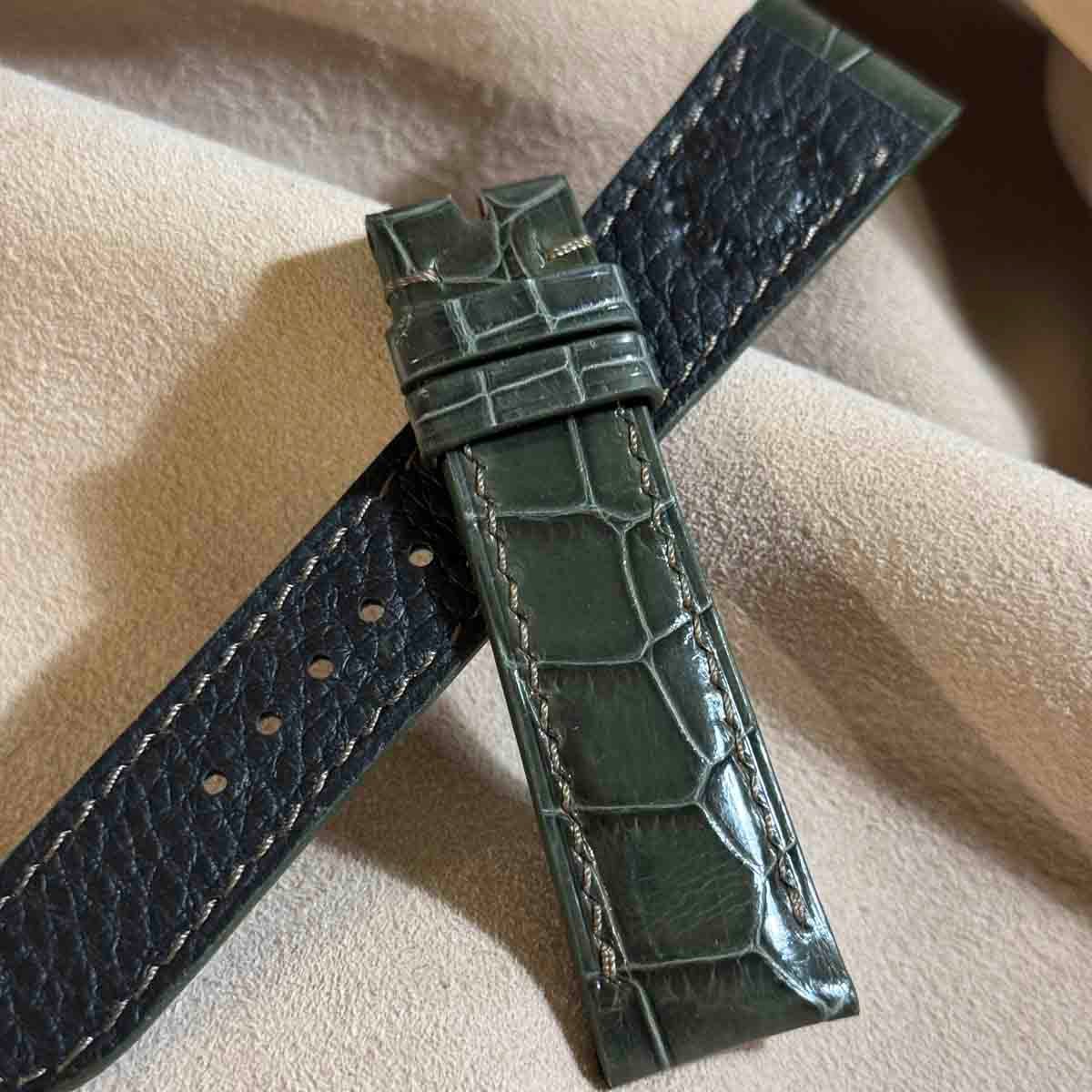 cro-1946 クロコダイル 腕時計 ベルト グロス仕上げ オリーブ (ラグ幅21