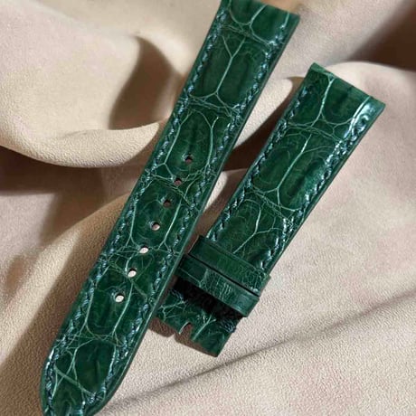 cro-1859  クロコダイル グロス仕上げ レザー 腕時計 ベルト グリーン  (ラグ幅21 mm - バックル幅18 mm)
