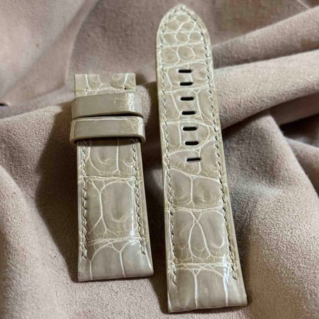 cro-1926  クロコダイル   腕時計 ベルト  グロス仕上げ ベージュ  (ラグ幅24 mm - バックル幅22 mm)