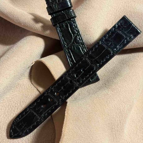 cro-2116  クロコダイル  腕時計ベルト ブラック　(ラグ幅18 mm - バックル幅16 mm)