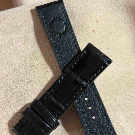 cro-2125  クロコダイル  腕時計ベルト ブラック (ラグ幅20 mm - バックル幅18 mm)