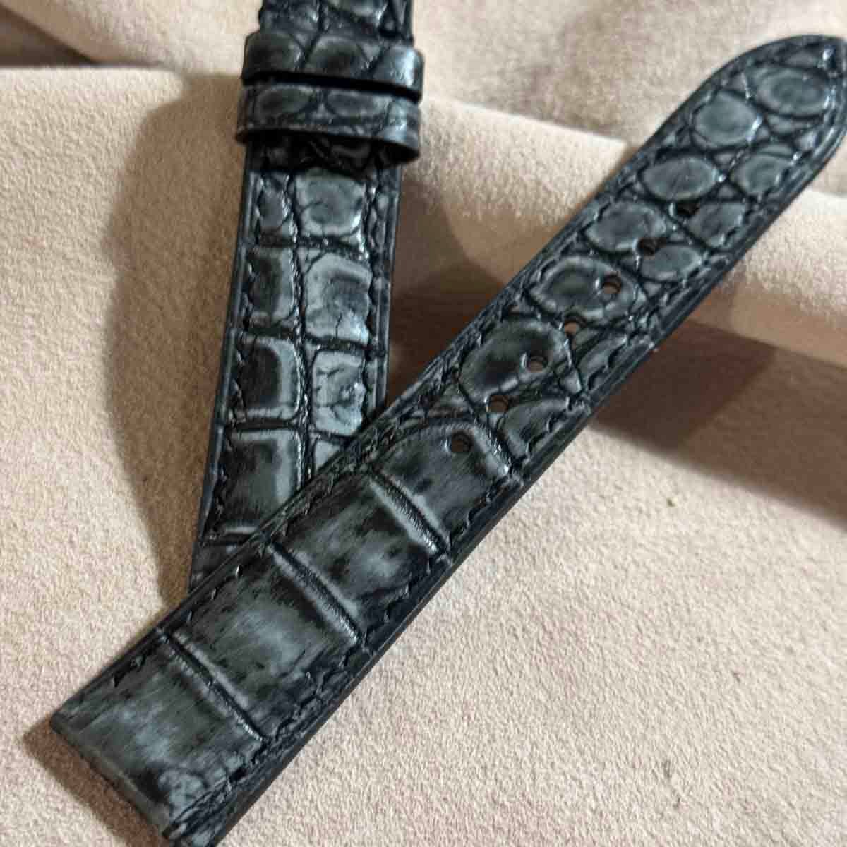 cro-1839 ヌバッククロコダイル レザー 腕時計 ベルト ブラック (ラグ