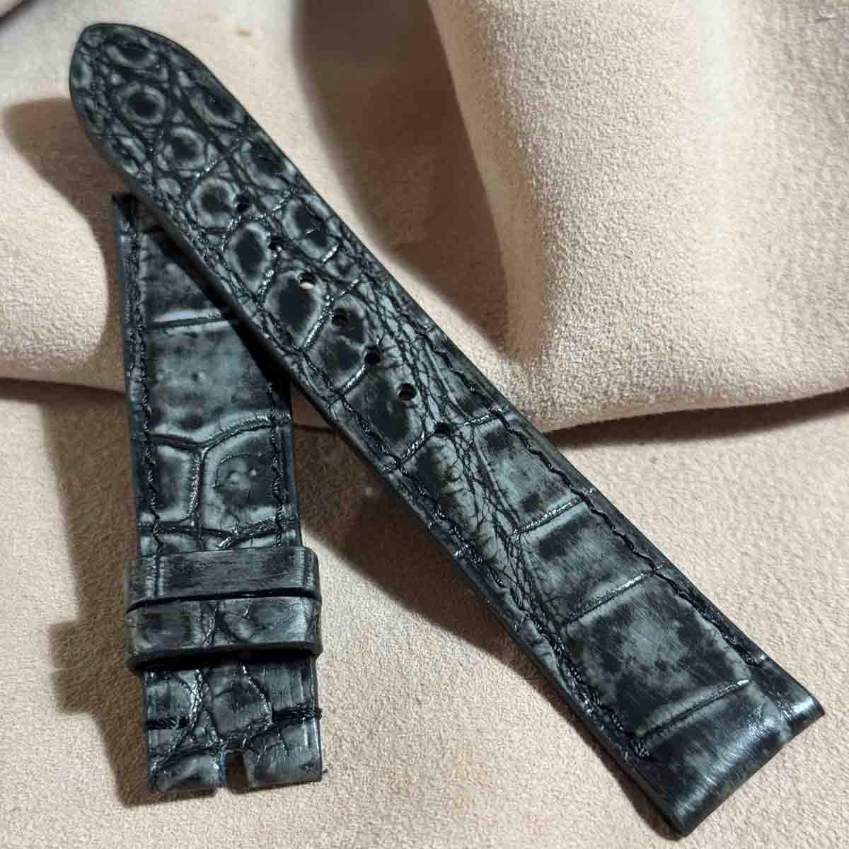 cro-1795 クロコダイル レザー 腕時計 ベルト ヌバック ブラック (ラグ