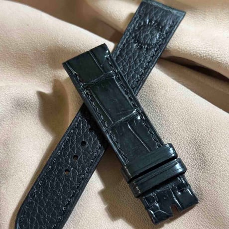 cro-1866  クロコダイル  腕時計 ベルト ダークグレー  (ラグ幅20 mm - バックル幅18 mm)
