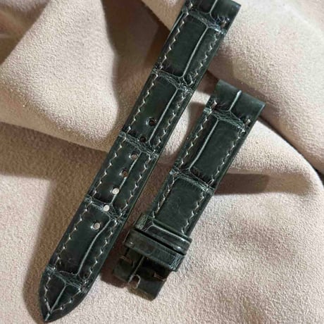 cro-1863  クロコダイル グロス仕上げ レザー 腕時計 ベルト オリーブグリーン  (ラグ幅18 mm - バックル幅16 mm)
