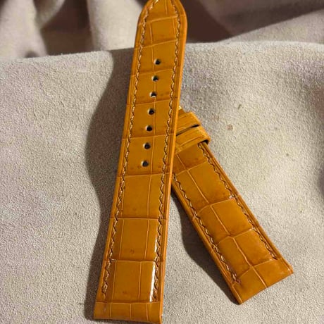 cro-2123  クロコダイル  腕時計ベルト オレンジ (ラグ幅20 mm - バックル幅18 mm)