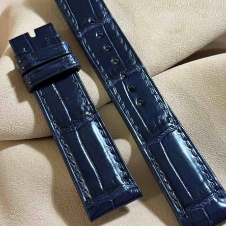 cro-1886  クロコダイル  腕時計 ベルト ネイビー  (ラグ幅20 mm - バックル幅18 mm)