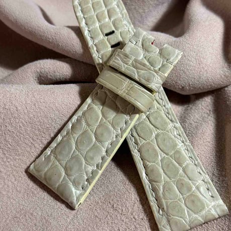 cro-1622 クロコダイル レザー 腕時計 ベルト クリーム (ラグ幅26 mm - バックル幅22 mm)