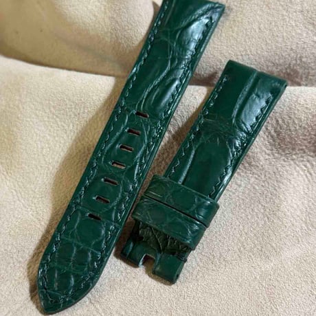 cro-1904  クロコダイル  腕時計 ベルト グリーン  (ラグ幅22 mm - バックル幅20 mm)
