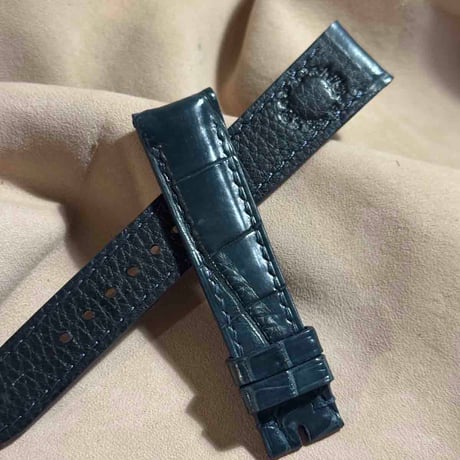 cro-1833  クロコダイル  レザー 腕時計 ベルト ブルーグレー  (ラグ幅18 mm - バックル幅16 mm)