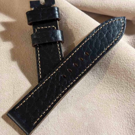 hor-206 ホーウィンレザー アメリカンバイソンcxl ブラック  腕時計ベルト (ラグ24mm - バックル幅22mm)