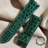 cro-1861  クロコダイル グロス仕上げ レザー 腕時計 ベルト グリーン  (ラグ幅26 mm - バックル幅22 mm)